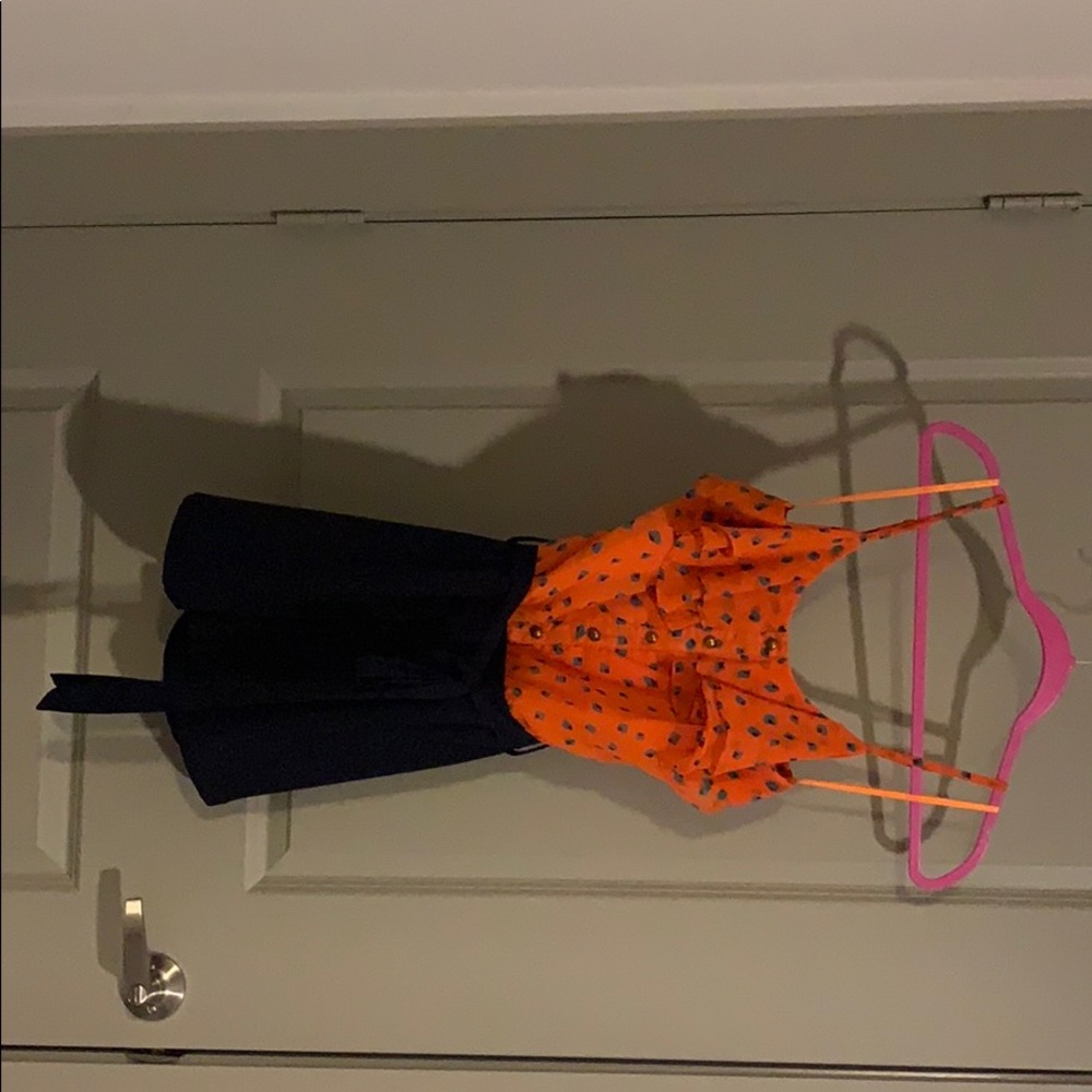 Navy & orange tie waist romper